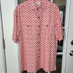 Caribbean Men's Red and White Tropical Palm Print Shirt Size Medium